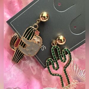 Gold tone Koala and Green Cactus Earrings